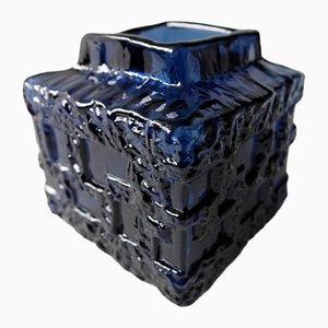 Vaso vintage fatto a mano in vetro blu di Ruda Glassworks, anni '70