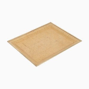Mid-Century Serving Tray in Acrylic Glass, Rattan & Brass in the style of Christian Dior, Italy, 1970s