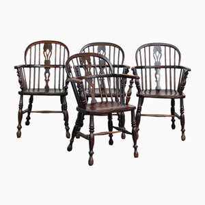 English Lowback Windsor Dining Room Chairs, Set of 4