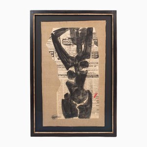 Antonio Guansé, Cuerpo femenino abstracto, óleo en periódico, 1963