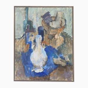 Bodegón expresionista, años 50, pintura al óleo, enmarcado