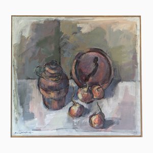 Pot & Onions, 1950s, Oil Painting, Framed