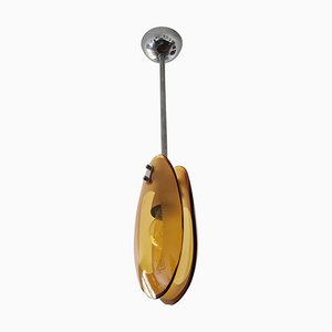 Small Mid-Century Drop Pendant Light in Amber Murano Glass attributed to Max Ingrand, 1960s