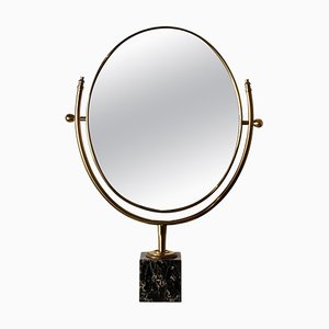 Large Adjustable Vanity Mirror in Brass with Italian Portoro Marble Base, 1960s