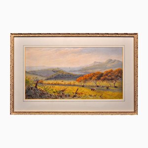 John Bedloe Goddard, Kimmeridge Bay & the Clavell Tower, The Purbecks, Dorset, 1876, Watercolor, Framed