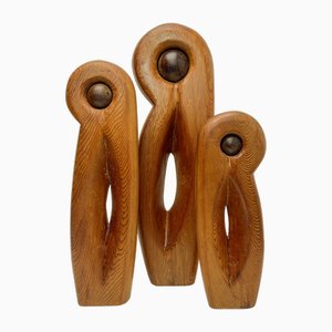 Abstract Pine Wood Sculptures, 1960s, Set of 3