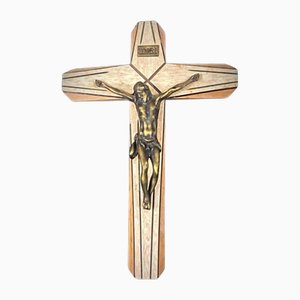 Vintage Wooden Crucifix with Christ in Régule Christian Symbolism, 1930s