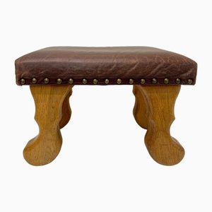 White Oak Wood and Leather Stool, 1970s