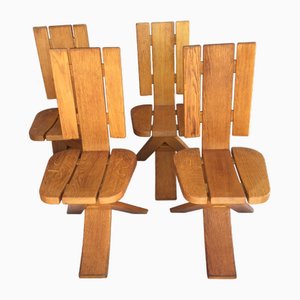 Chaises de Salle à Manger en Orme par Pierre Chapo, 1960s, Set de 4