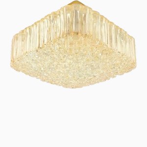 Plafonnier Mid-Century en Verre Bullé Ambré par Helena Tynell pour Limburg, 1970s