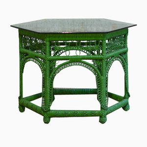 Green Handwoven Rattan Coffee Table, 1970s