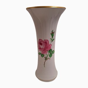 Jarrón con flores pintado a mano de porcelana blanca de Meissen, años 70
