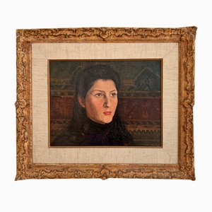 Charles Alexandre Mairet, Portrait de jeune femme, Oil on Cardboard, Framed