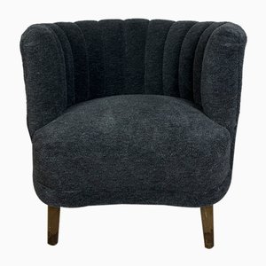 Danish Shell Armchair in Dark Grey Alpaca, 1950s
