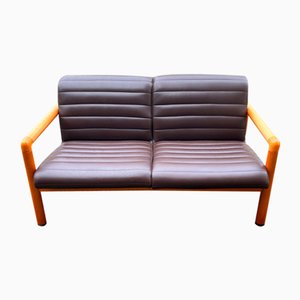 Zwei-Sitzer Sofa aus Kirschholz mit Rindsleder von Flötotto, 1982