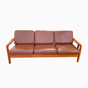 Mid-Century Danish Modern Leather & Teak 3-Seater Sofa by Jens-Juul Christensen for JK, Denmark, 1960s