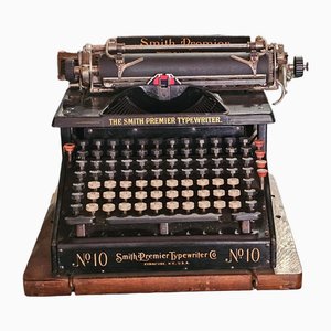 Typewriter No.10 with Original Working Metal Cover and Wooden Base from Smith Premier, 1910