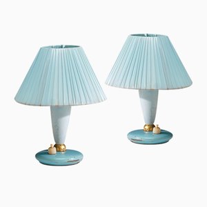 Blaue Italienische Nachttischlampen, 1950er, 2er Set