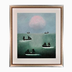 Joan Gillchrest, Cornish Fishing Boats at First Light, Oil Painting, 1980s, Framed