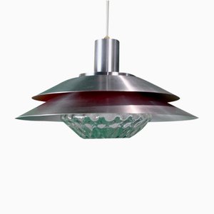 Dänische Lampe aus Silbernem Metall & Glas, 1970er