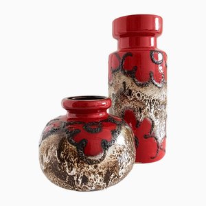 Jarrones Fat Lava de Alemania Occidental de cerámica de Scheurich Keramik, años 60. Juego de 2