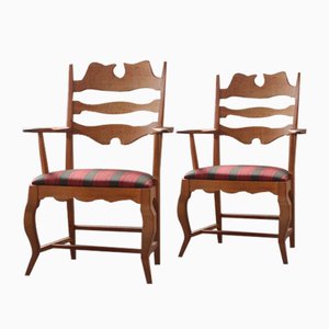 Set of Vintage Brutalist Oak Razorblade Armchairs by Henning Kjærnulf, 1960s