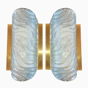 Brass and Glass Wall Lights by Fischer Leuchten, 1970s, Set of 2