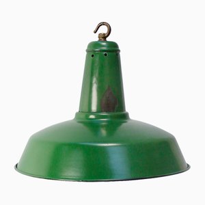 Vintage Industrial French Pendant Lights in Green Enamel