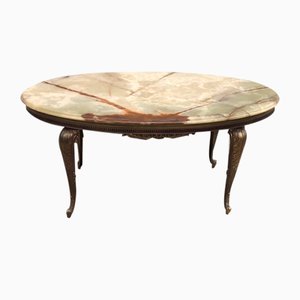 Vintage Oval Coffee Table in Marble and Brass, 1950s
