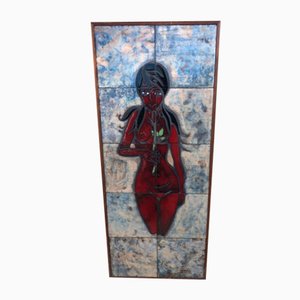 Mosaico de cerámica de mujer de Vallauris, años 70