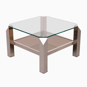 Tavolino da caffè Mid-Century moderno quadrato in metallo cromato e vetro di Belgo Chrome, anni '70
