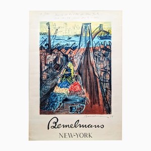 Ludwig Bemelmans, New York, Ponte di Brooklyn, 1950, Litografia grande