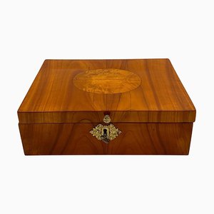 Biedermeier Jewelry Box in Cherry Wood, Ash & Brass, Southern Germany, 1820s