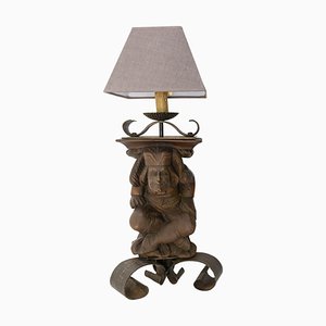 Gargoyle Table Lamp in Wood & Wrough Iron attributed to J M Rothschild, France, 1960s