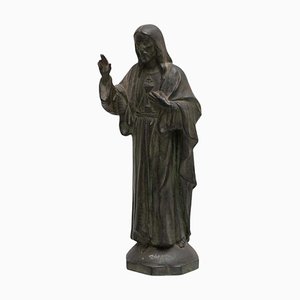 Metal Patinated Ceramic Jesus Christ Memorabilia Figure, 1950s