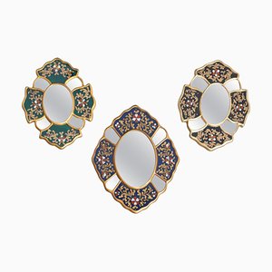 Mid-Century Peruvian Hand-Painted Wooden Wall Mirrors, 1960s, Set of 3