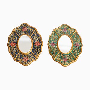 Vintage Mid-Century Peruvian Hand-Painted Wooden Wall Mirrors, 1960s, Set of 2