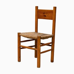 Mid-Century Modern Stuhl aus Holz & Rattan, Charlotte Perriand zugeschrieben, 1960er