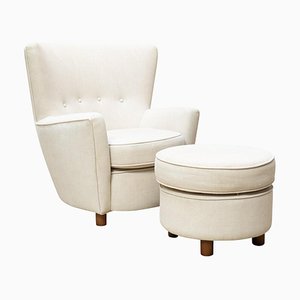Armchair and Foot Stool attributed to Santa & Cole for Antoni De Moragas, 1997, Set of 2