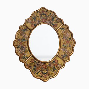 Mid-Century Peruvian Hand-Painted Wooden Wall Mirror, 1960s