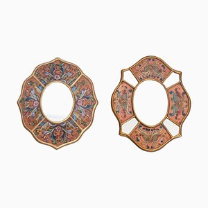 Mid-Century Peruvian Hand-Painted Wooden Wall Mirrors, 1960s, Set of 2