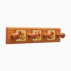 Wood and Hand Painted Ceramic Wall Hanger from Diaz Costa, 1960s