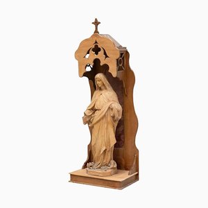Large Traditional Figure of Virgin in Wood Niche, 1950s