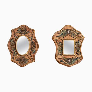 Mid-Century Peruvian Hand-Painted Wooden Wall Mirrors, 1960s, Set of 2