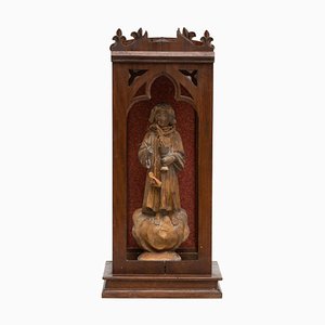 Figurine Traditionnelle en Bois dans la Niche d'un Saint, 1950s