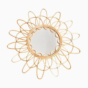 Mid-Century Modern French Handcrafted Rattan Wall Mirror, 1960s