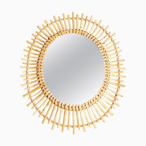 Mid-Century Modern Mirror Bamboo Rattan Handcrafted, 1960s