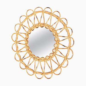 Mid-Century Modern Mirror Bamboo Rattan Handcrafted, 1960s