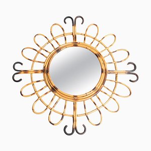 Miroir Mid-Century Moderne Fabriqué à la Main en Bambou en Rotin, 1960s
