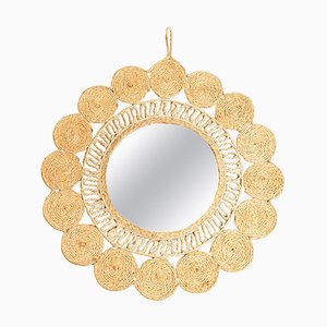 Mid-Century Modern French Handcrafted Rattan Wall Mirror, 1960s